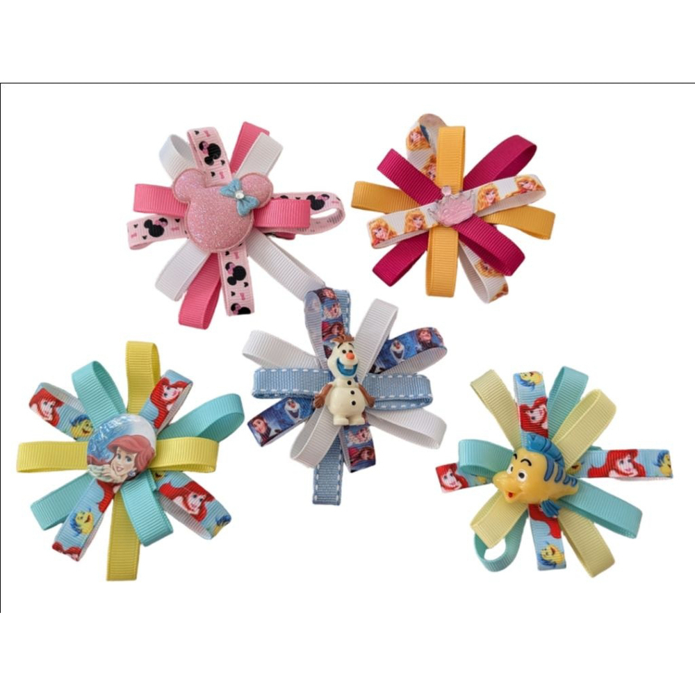 Girls' Disney Character Hair Bows Set of 5 Pink Blue, Handmade